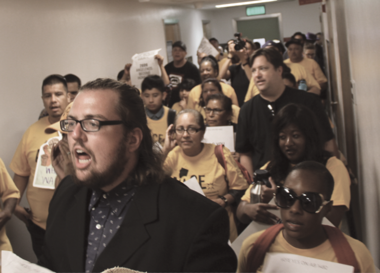 A picture of the protest inside a school premise